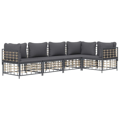 5-Delige Loungeset Met Kussens Poly Rattan Antracietkleurig Donkergrijs 3x hoek + 2x midden