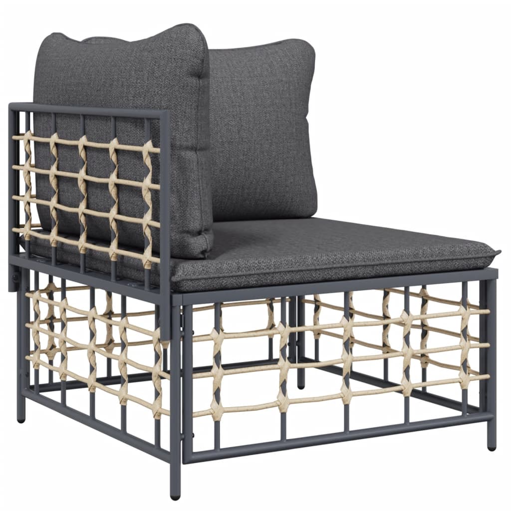 5-Delige Loungeset Met Kussens Poly Rattan Antracietkleurig Donkergrijs 3x hoek + 2x midden