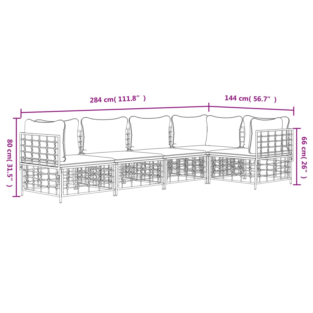 5-Delige Loungeset Met Kussens Poly Rattan Antracietkleurig Donkergrijs 3x hoek + 2x midden