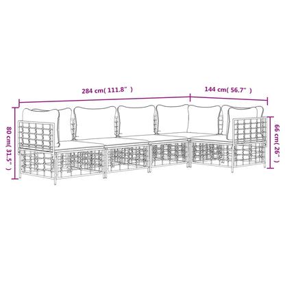 5-Delige Loungeset Met Kussens Poly Rattan Antracietkleurig Donkergrijs 3x hoek + 2x midden