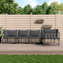5-Delige Loungeset Met Kussens Poly Rattan Antracietkleurig Donkergrijs 3x hoek + 2x midden