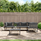 6-Delige Loungeset Met Kussens Poly Rattan Antracietkleurig Donkergrijs 3x hoek + 2x midden + Tafel