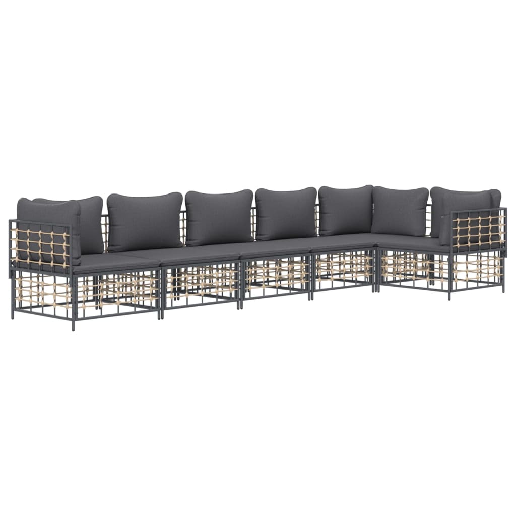 6-Delige Loungeset Met Kussens Poly Rattan Antracietkleurig Donkergrijs 3x hoek + 3x midden