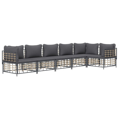 6-Delige Loungeset Met Kussens Poly Rattan Antracietkleurig Donkergrijs 3x hoek + 3x midden