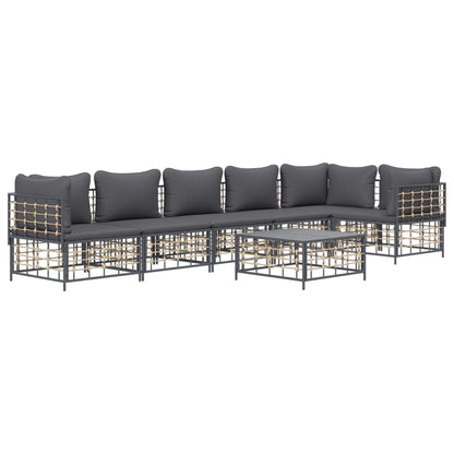 7-Delige Loungeset Met Kussens Poly Rattan Antracietkleurig Donkergrijs 3x hoek + 3x midden + Tafel