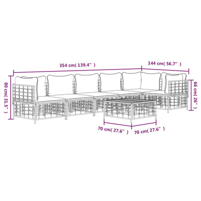 7-Delige Loungeset Met Kussens Poly Rattan Antracietkleurig Donkergrijs 3x hoek + 3x midden + Tafel