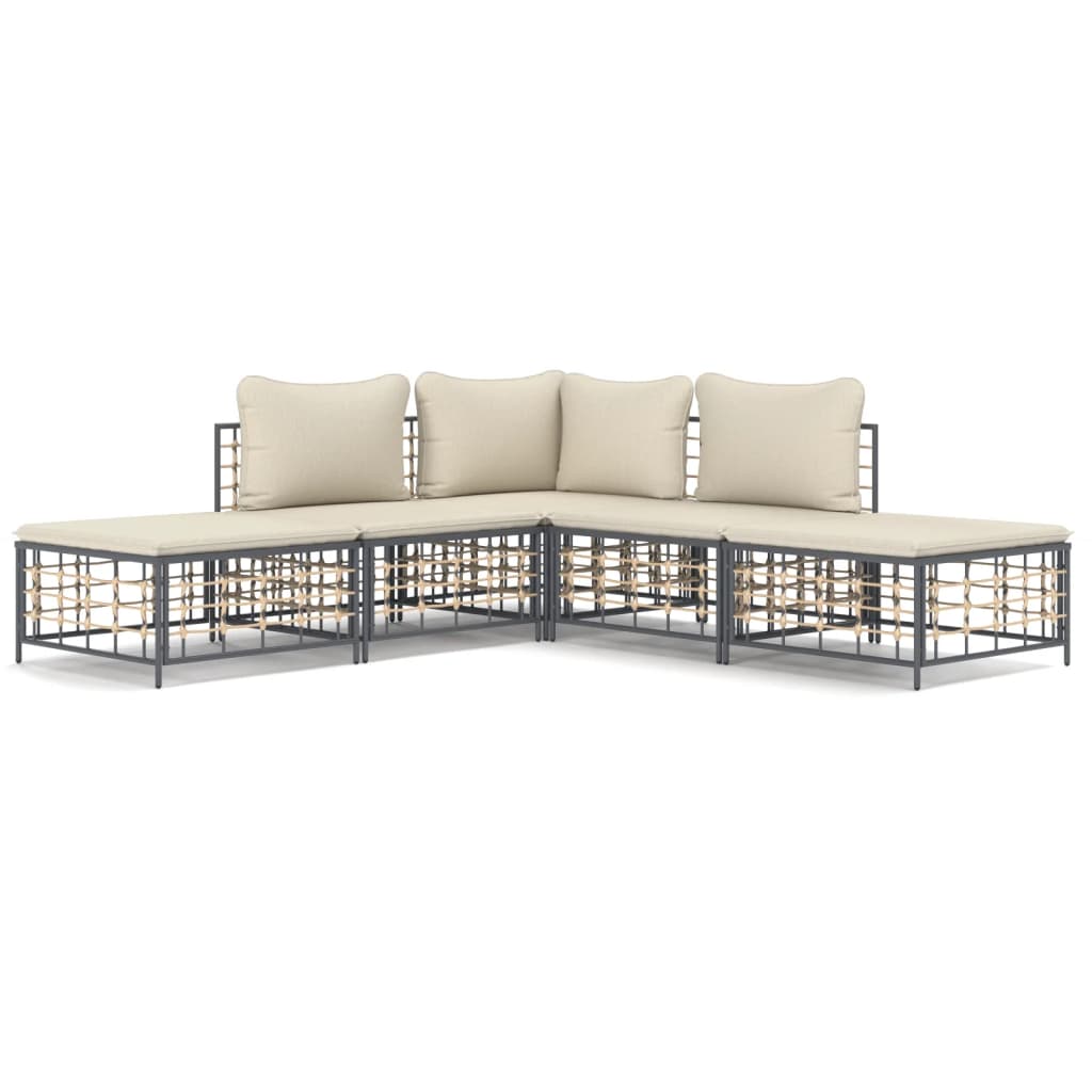 5-Delige Loungeset Met Kussens Poly Rattan Antracietkleurig 1