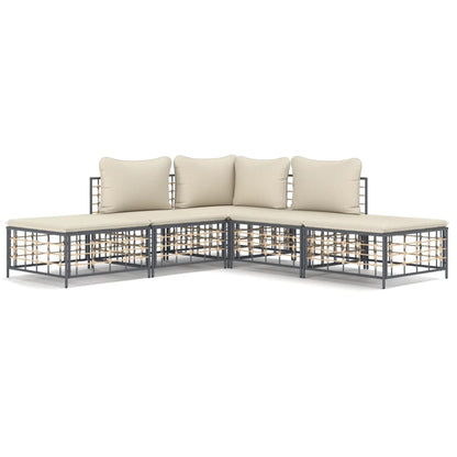 5-Delige Loungeset Met Kussens Poly Rattan Antracietkleurig 1
