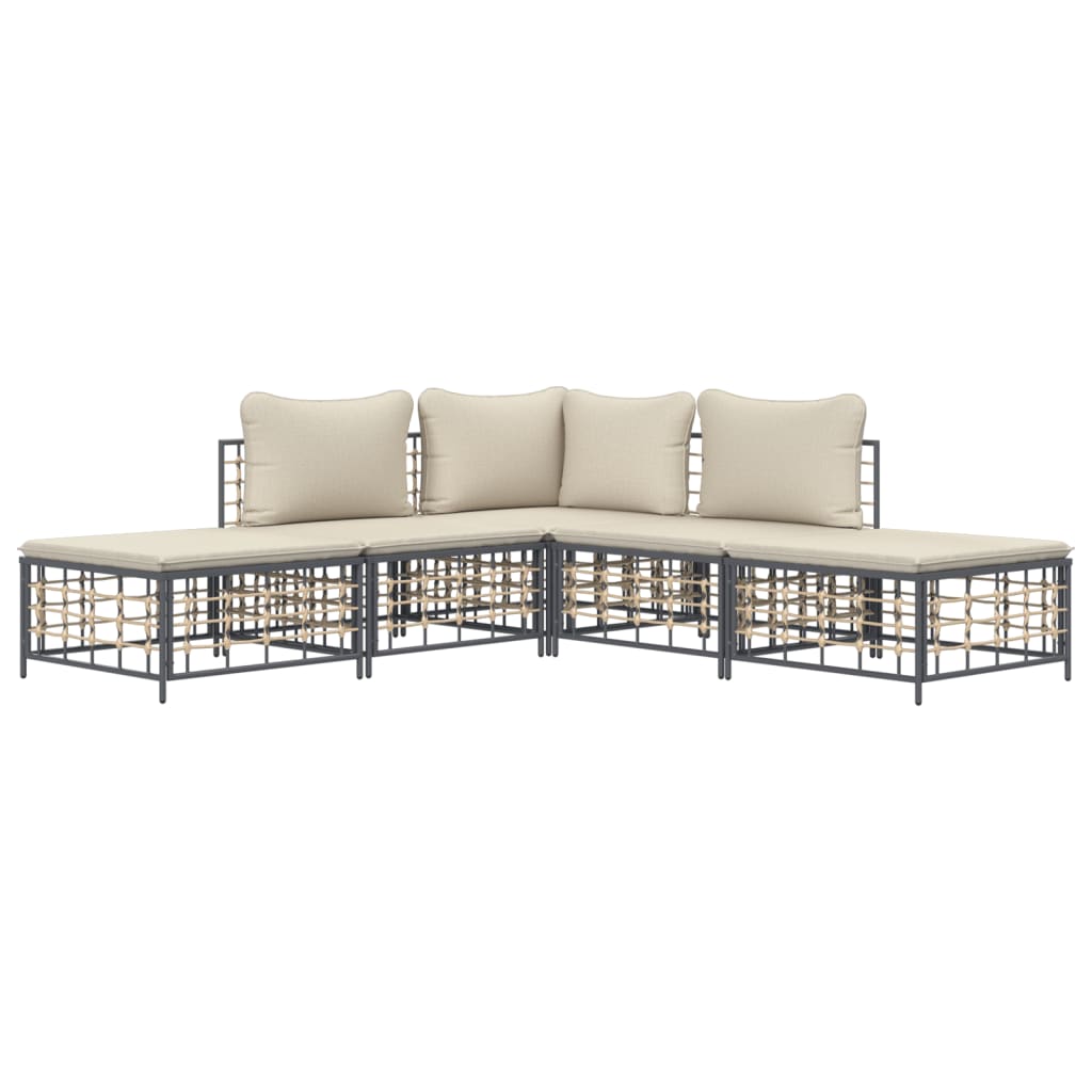 5-Delige Loungeset Met Kussens Poly Rattan Antracietkleurig 1