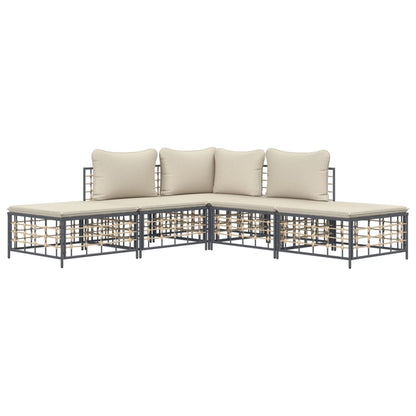 5-Delige Loungeset Met Kussens Poly Rattan Antracietkleurig 1