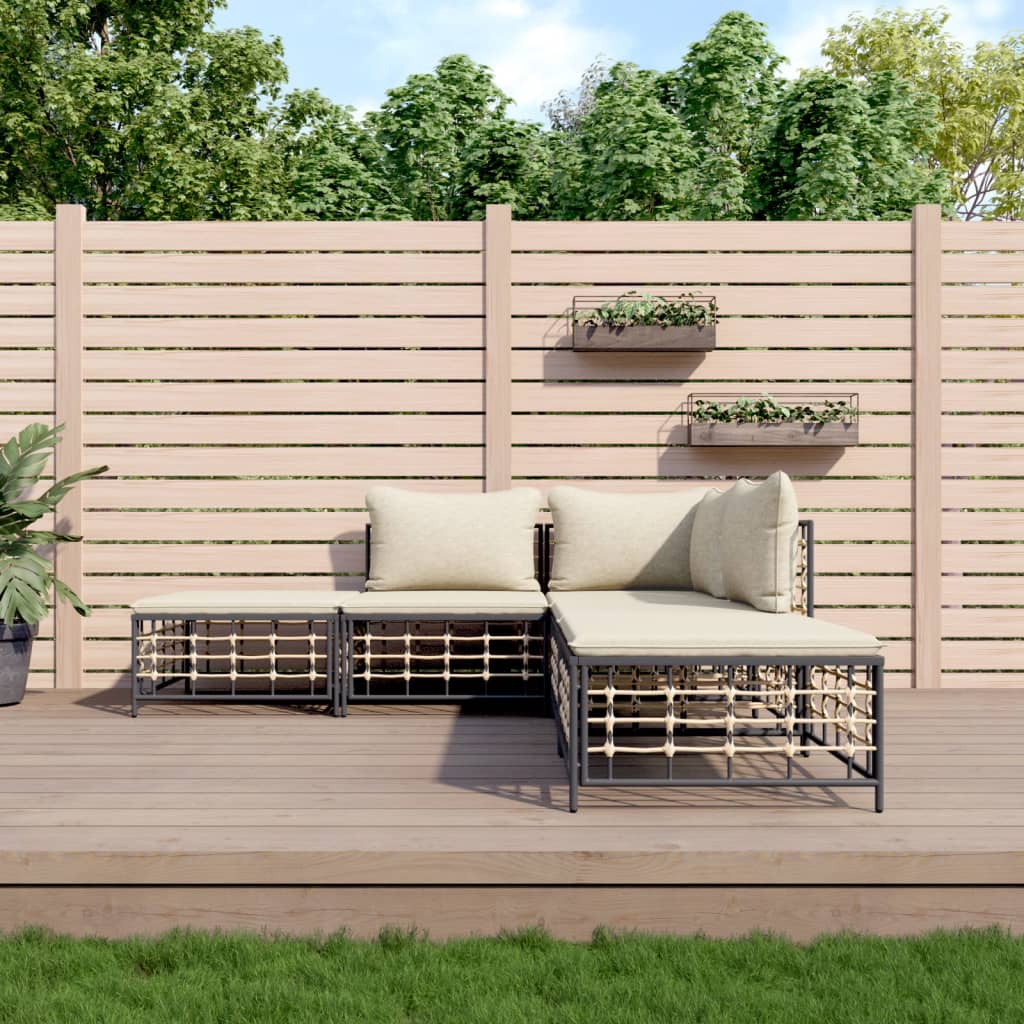 5-Delige Loungeset Met Kussens Poly Rattan Antracietkleurig 1