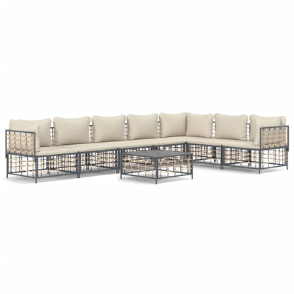 8-Delige Loungeset Met Kussens Poly Rattan Antracietkleurig Beige 3x hoek + 4x midden + Tafel