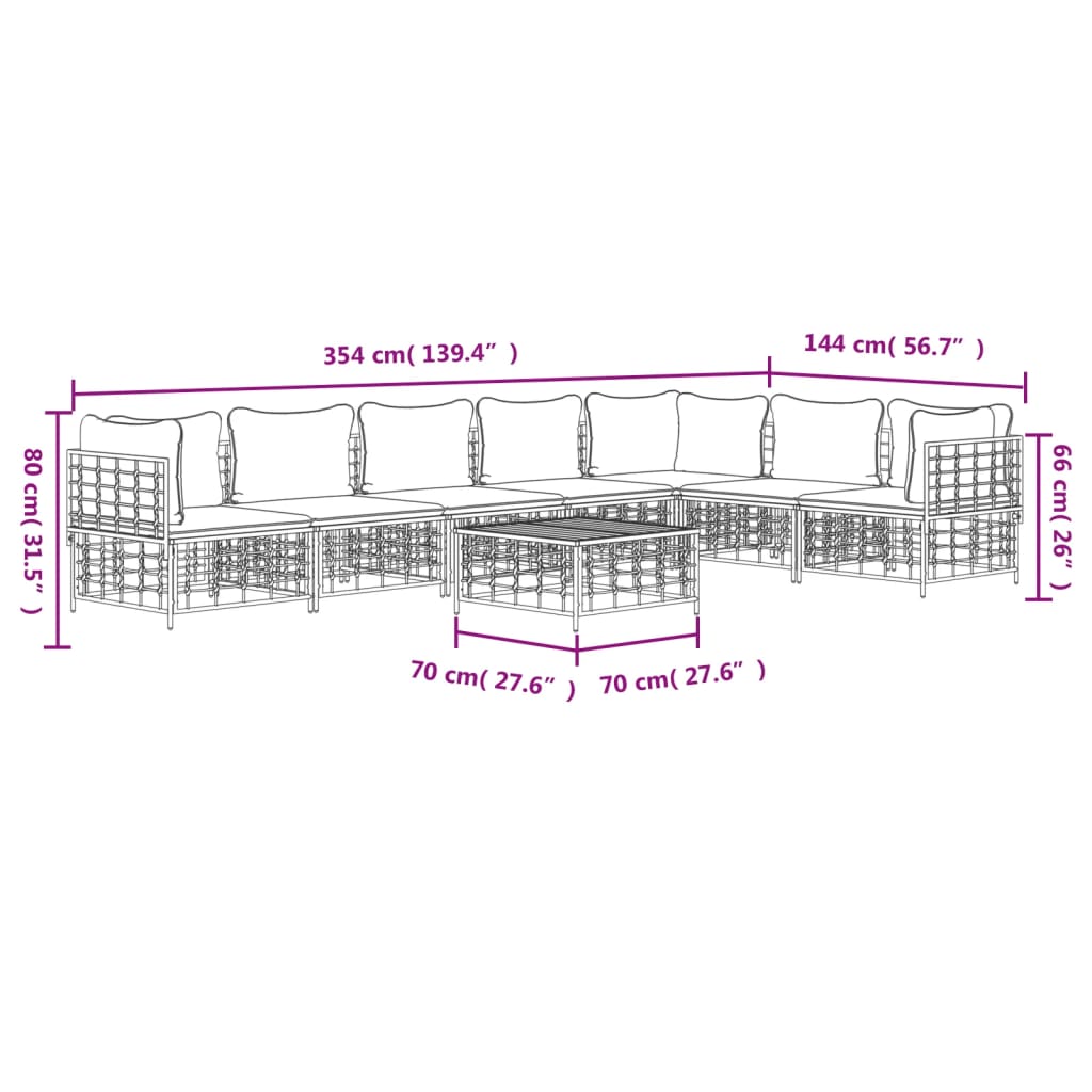 8-Delige Loungeset Met Kussens Poly Rattan Antracietkleurig Beige 3x hoek + 4x midden + Tafel