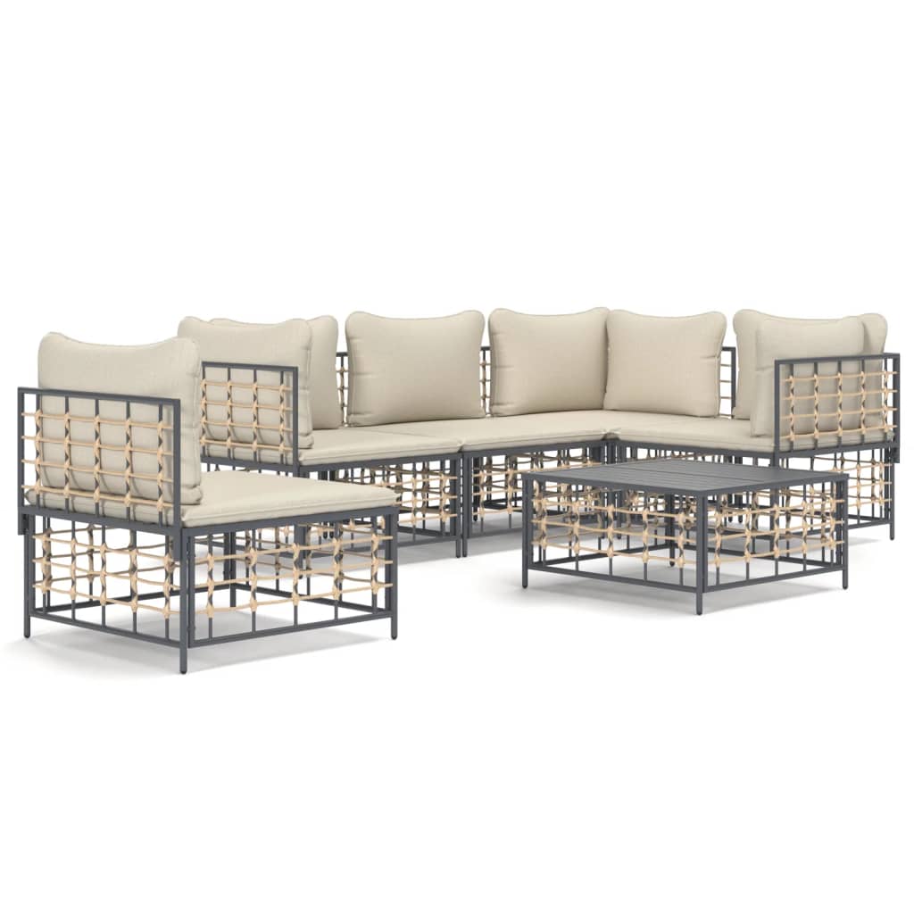 6-Delige Loungeset Met Kussens Poly Rattan Antracietkleurig 1