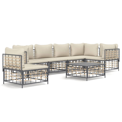 7-Delige Loungeset Met Kussens Poly Rattan Antracietkleurig Beige 3x hoek + 3x midden + Tafel