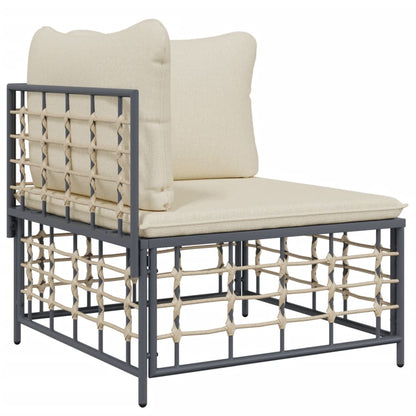 7-Delige Loungeset Met Kussens Poly Rattan Antracietkleurig Beige 3x hoek + 3x midden + Tafel