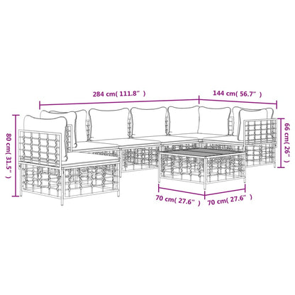 7-Delige Loungeset Met Kussens Poly Rattan Antracietkleurig Beige 3x hoek + 3x midden + Tafel