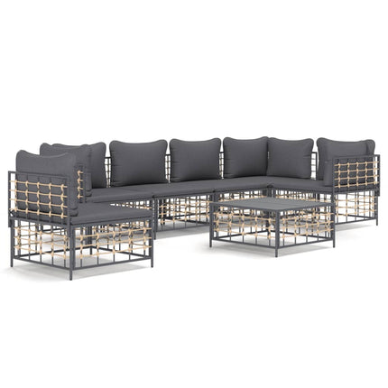 7-Delige Loungeset Met Kussens Poly Rattan Antracietkleurig Donkergrijs 3x hoek + 3x midden + Tafel