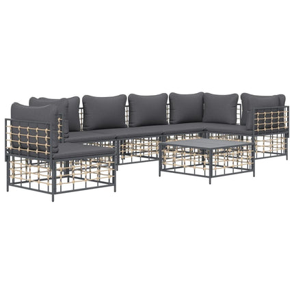 7-Delige Loungeset Met Kussens Poly Rattan Antracietkleurig Donkergrijs 3x hoek + 3x midden + Tafel