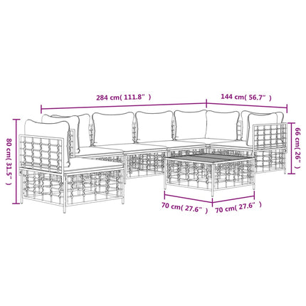 7-Delige Loungeset Met Kussens Poly Rattan Antracietkleurig Donkergrijs 3x hoek + 3x midden + Tafel