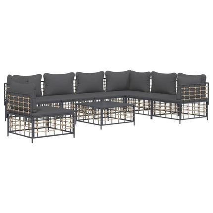 8-Delige Loungeset Met Kussens Poly Rattan Antracietkleurig Donkergrijs 3x hoek + 4x midden + Tafel