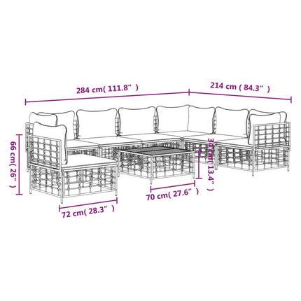 8-Delige Loungeset Met Kussens Poly Rattan Antracietkleurig Donkergrijs 3x hoek + 4x midden + Tafel