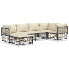 6-Delige Loungeset Met Kussens Poly Rattan Antracietkleurig Beige 3x hoek + 2x midden + voetensteun