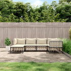 6-Delige Loungeset Met Kussens Poly Rattan Antracietkleurig Beige 3x hoek + 2x midden + voetensteun