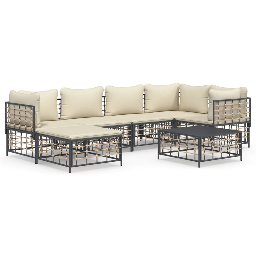 7-Delige Loungeset Met Kussens Poly Rattan Antracietkleurig 1