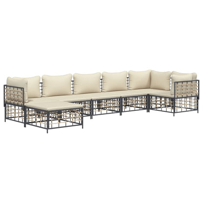 7-Delige Loungeset Met Kussens Poly Rattan Antracietkleurig Beige 3x hoek + 3x midden + voetensteun