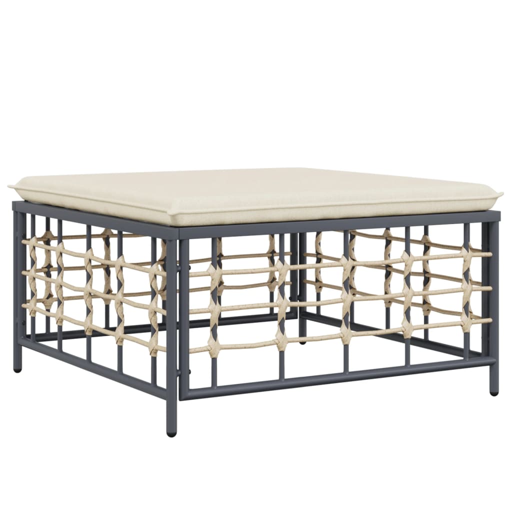 7-Delige Loungeset Met Kussens Poly Rattan Antracietkleurig Beige 3x hoek + 3x midden + voetensteun
