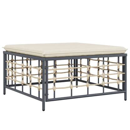 7-Delige Loungeset Met Kussens Poly Rattan Antracietkleurig Beige 3x hoek + 3x midden + voetensteun