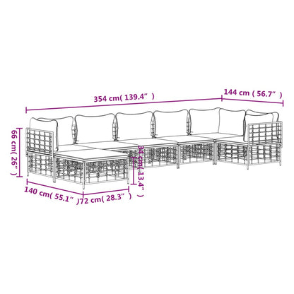 7-Delige Loungeset Met Kussens Poly Rattan Antracietkleurig Beige 3x hoek + 3x midden + voetensteun