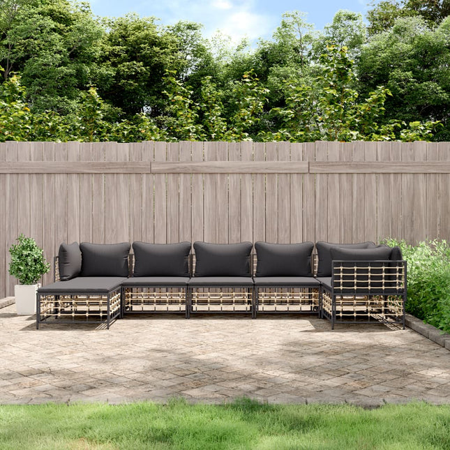 7-Delige Loungeset Met Kussens Poly Rattan Antracietkleurig