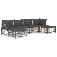 6-Delige Loungeset Met Kussens Poly Rattan Antracietkleurig Donkergrijs 2x hoek + 2x midden + 2x voetensteun