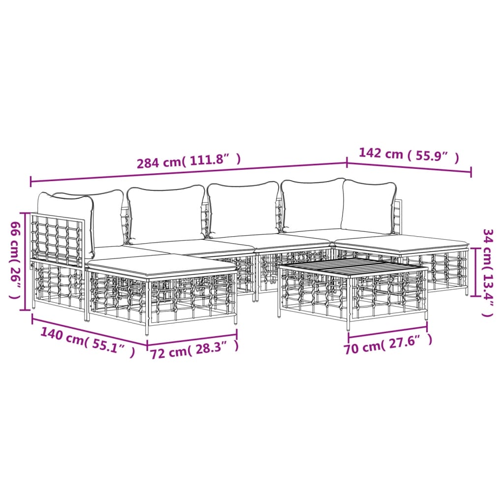 7-Delige Loungeset Met Kussens Poly Rattan Antracietkleurig 1