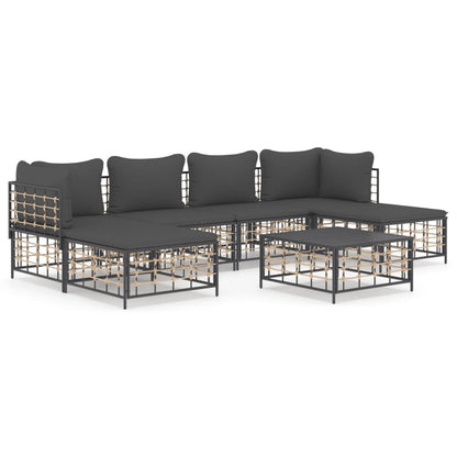 7-Delige Loungeset Met Kussens Poly Rattan Antracietkleurig Donkergrijs 2x hoek + 2x midden + 2x voetensteun + Tafel