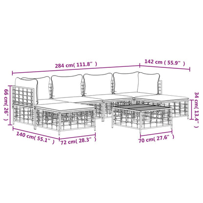 7-Delige Loungeset Met Kussens Poly Rattan Antracietkleurig Donkergrijs 2x hoek + 2x midden + 2x voetensteun + Tafel