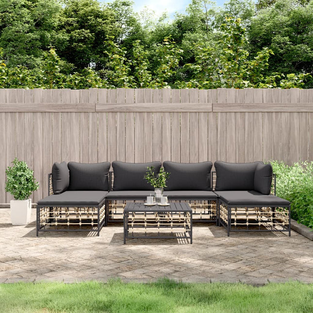 7-Delige Loungeset Met Kussens Poly Rattan Antracietkleurig Donkergrijs 2x hoek + 2x midden + 2x voetensteun + Tafel