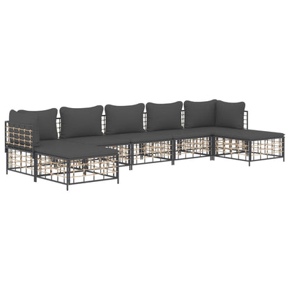 7-Delige Loungeset Met Kussens Poly Rattan Antracietkleurig Donkergrijs 2x hoek + 3x midden + 2x voetensteun