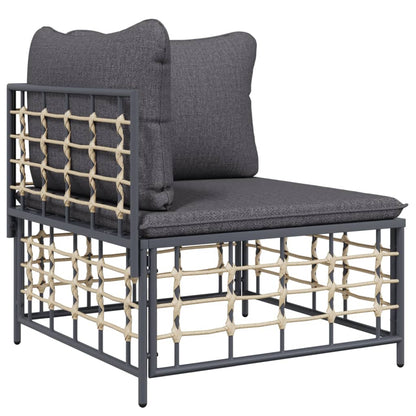 7-Delige Loungeset Met Kussens Poly Rattan Antracietkleurig Donkergrijs 2x hoek + 3x midden + 2x voetensteun
