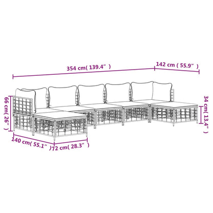 7-Delige Loungeset Met Kussens Poly Rattan Antracietkleurig Donkergrijs 2x hoek + 3x midden + 2x voetensteun