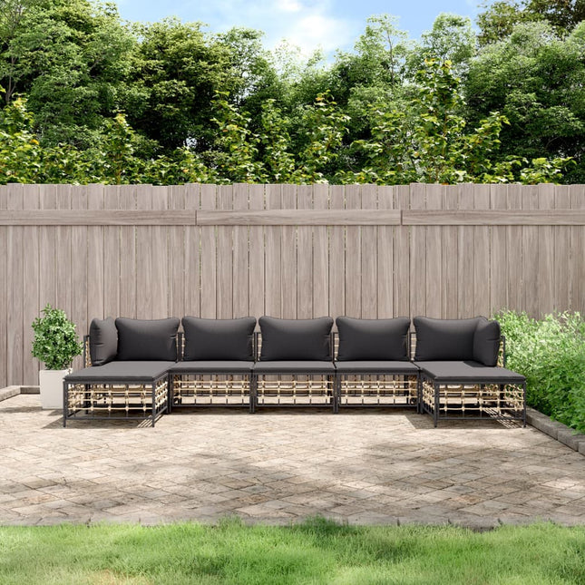 7-Delige Loungeset Met Kussens Poly Rattan Antracietkleurig Donkergrijs 2x hoek + 3x midden + 2x voetensteun