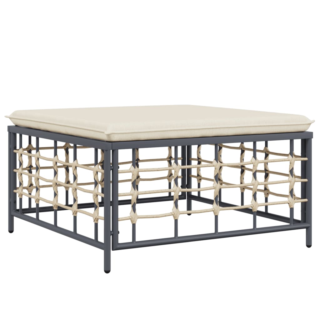8-Delige Loungeset Met Kussens Poly Rattan Antracietkleurig Beige 2x hoek + 3x midden + 2x voetensteun + Tafel
