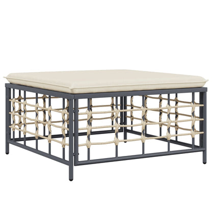 8-Delige Loungeset Met Kussens Poly Rattan Antracietkleurig Beige 2x hoek + 3x midden + 2x voetensteun + Tafel