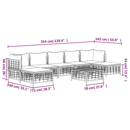 8-Delige Loungeset Met Kussens Poly Rattan Antracietkleurig Beige 2x hoek + 3x midden + 2x voetensteun + Tafel