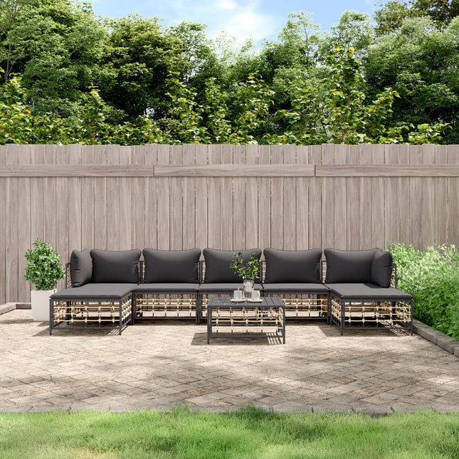 8-Delige Loungeset Met Kussens Poly Rattan Antracietkleurig Donkergrijs 2x hoek + 3x midden + 2x voetensteun + Tafel