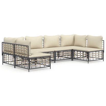 6-Delige Loungeset Met Kussens Poly Rattan Antracietkleurig Beige 2x hoek + 4x midden