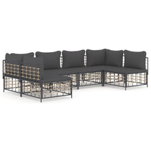 6-Delige Loungeset Met Kussens Poly Rattan Antracietkleurig Donkergrijs 2x hoek + 4x midden