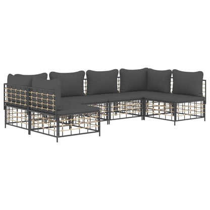 6-Delige Loungeset Met Kussens Poly Rattan Antracietkleurig Donkergrijs 2x hoek + 4x midden